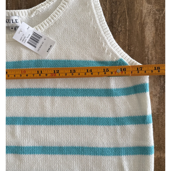 Kule The Gio Tank Top Women's M White/Aqua Scoop Neck Stripe Pullover - Picture 3 of 7